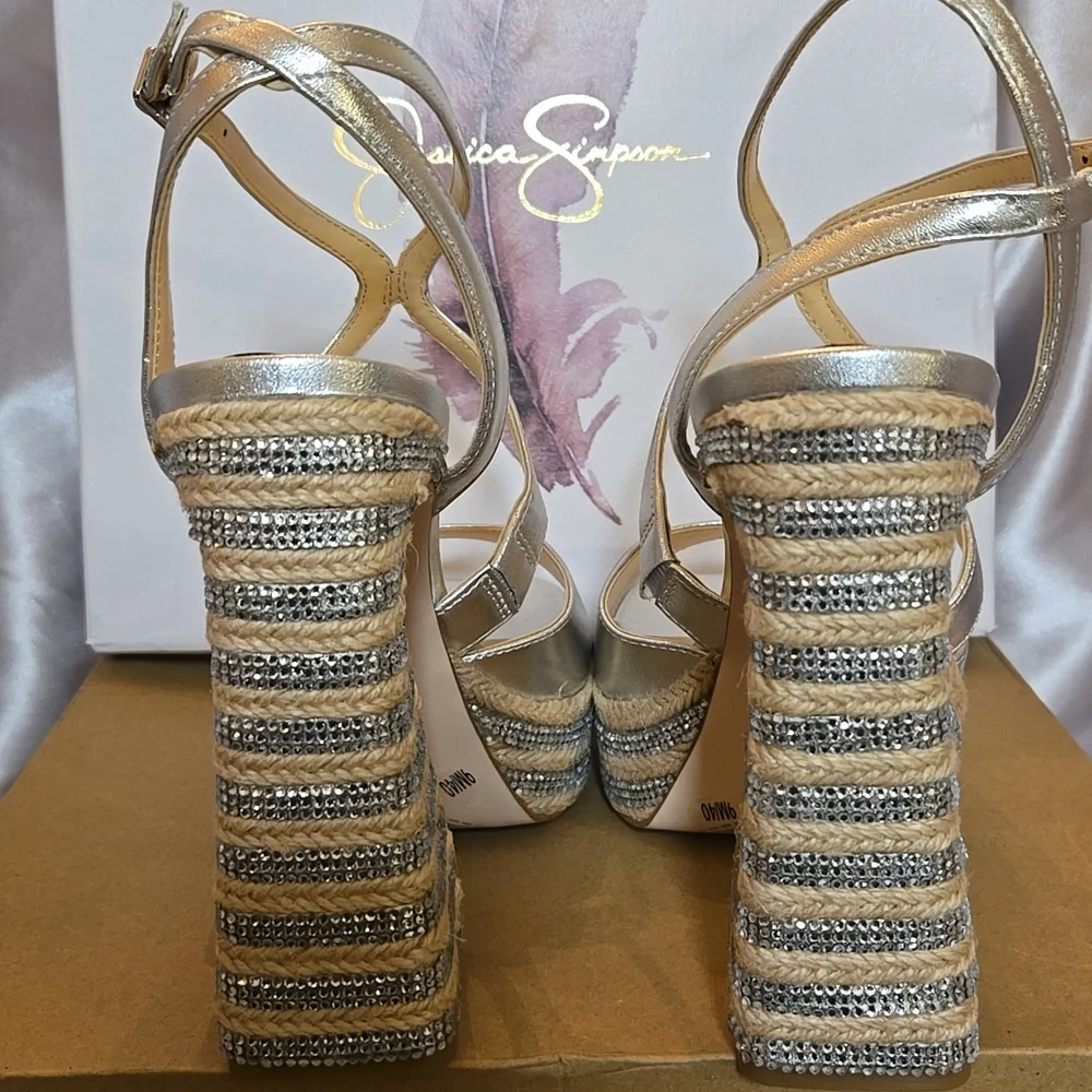 Jessica Simpson Women's Silver Dosia Embellished Faux Leather Sandals